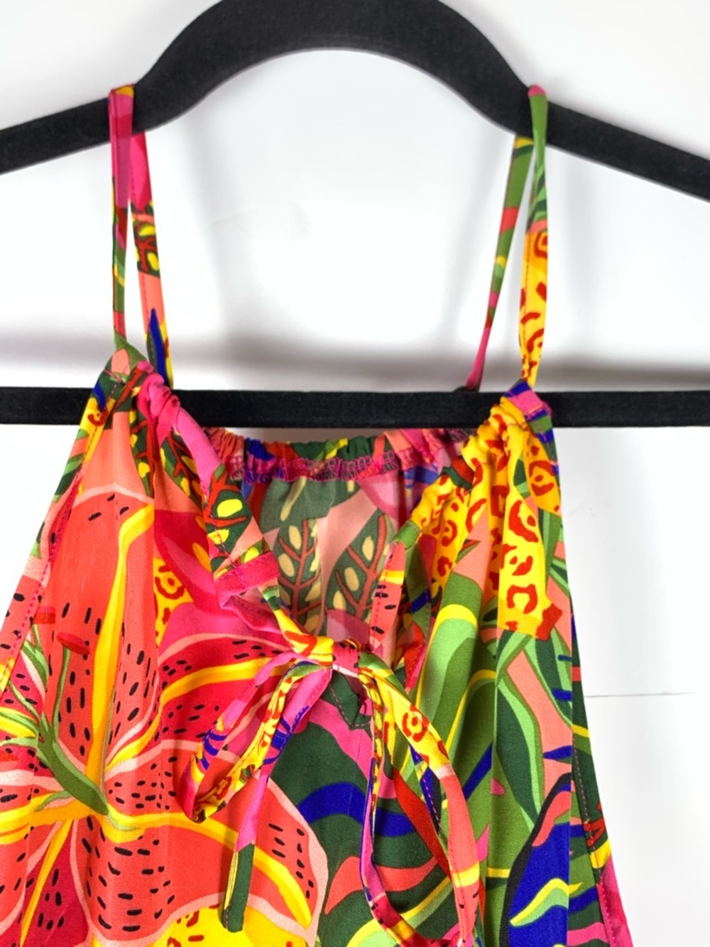 SHEIN Dress Women L Tropical Floral Jungle Print Halter Tie Neck Midi - Picture 5 of 10